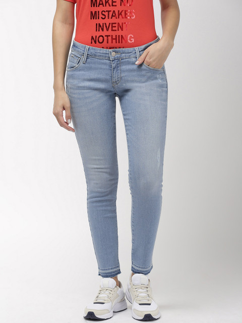 

GAS Women Blue Sheyla Skinny Fit Mid-Rise Low Distress Stretchable Jeans