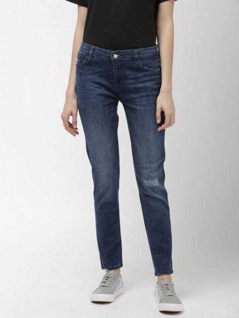 

GAS Women Blue Star Skinny Fit Mid-Rise Low Distress Stretchable Jeans