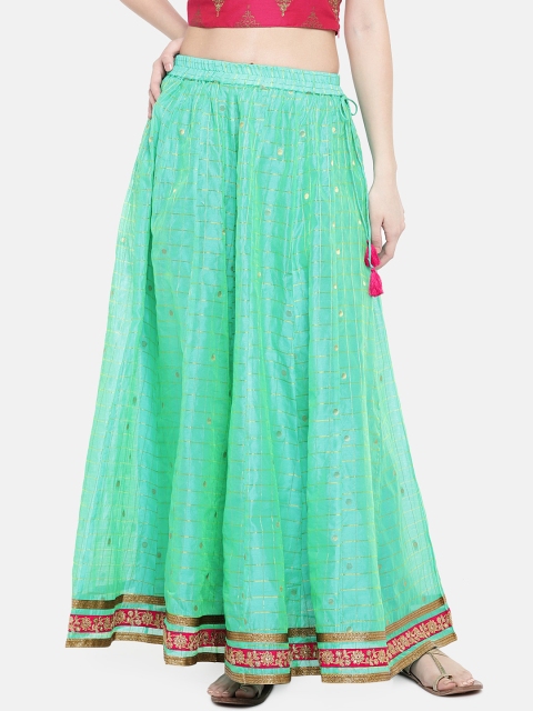 

Ethnicity Women Sea Green And Pink Printed Maxi Flared Pure Cotton Skirt