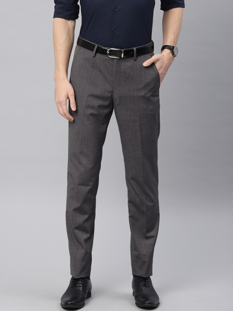 

Peter England Men Charcoal Grey Slim Fit Self-Design Formal Trousers