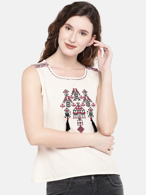 

Ethnicity Women Beige Self Design Top