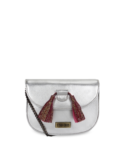 

3 Mad Chicks Silver-Toned Solid Sling Bag