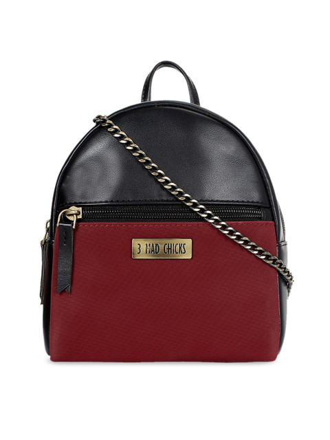 

3 Mad Chicks Black & Maroon Colourblocked Shoulder Bag