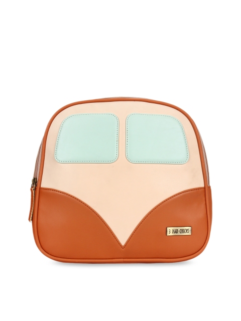 

3 Mad Chicks Women Tan Colourblocked Backpack