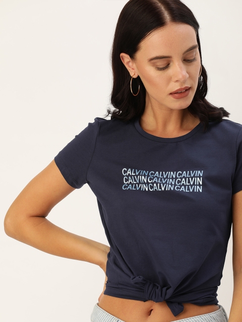 

Calvin Klein Jeans Women Navy Blue Printed Slim Fit Round Neck T-shirt