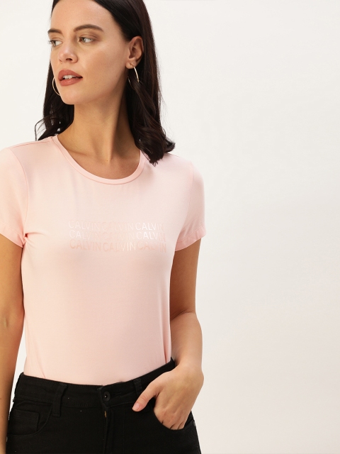 

Calvin Klein Jeans Women Pink Slim Fit Printed Round Neck T-shirt
