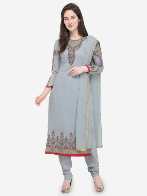 

mf Grey Poly Georgette Semi-Stitched Dress Material