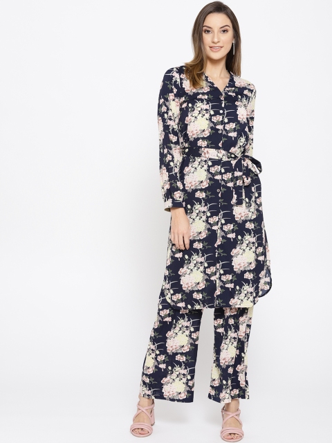 

Miss Bennett Women Navy Blue & Green Printed Longline Shirt with Trousers