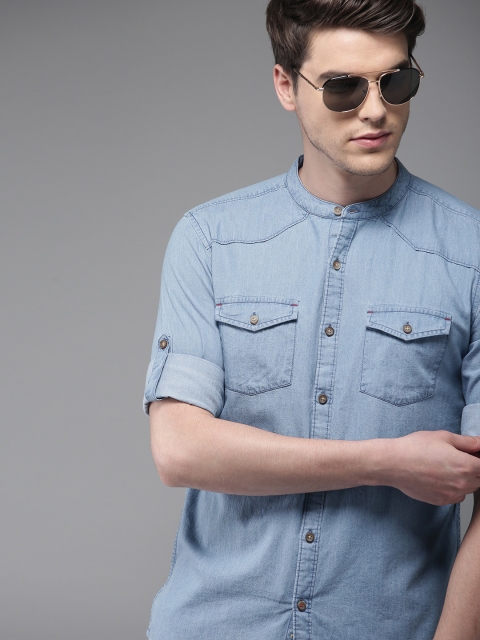 

HERE&NOW Men Blue Slim Fit Solid Casual Shirt