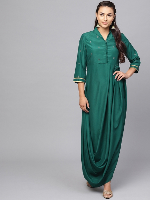 

Indo Era Women Green Solid Maxi Dress