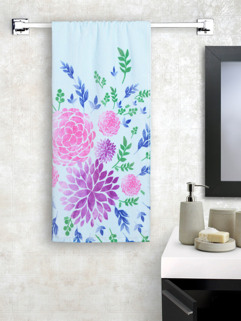 

SPACES Unisex Blue & Pink Printed Cotton 380 GSM Bath Towel