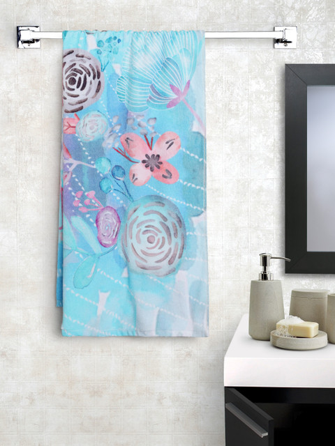 

SPACES Unisex Blue & Pink Printed Cotton 380 GSM Bath Towel