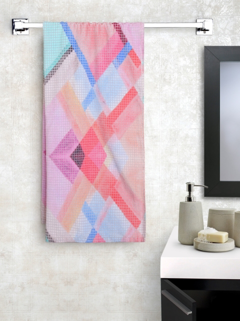 

SPACES Unisex Peach & Blue Printed Cotton 380 GSM Bath Towel