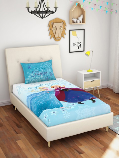 

SPACES Blue Cartoon Characters Frozen 180 TC Cotton 1 Single Bedsheet with 1 Pillow Covers