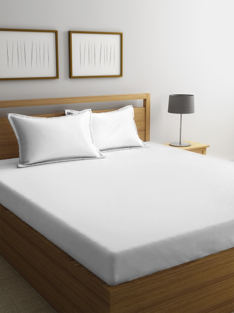

SPACES White Solid 180 TC Cotton Hygro Queen Bedsheet with Pillow Covers