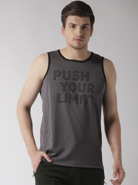 

Alcis Men Charcoal Grey Black Printed Round Neck Running T-shirt