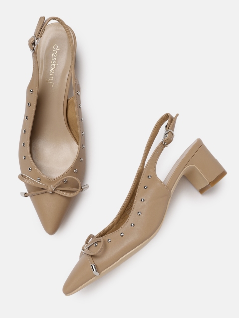 

DressBerry Women Beige Solid Block Heels