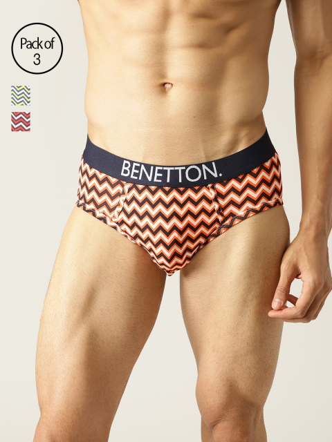 Undercolors of Benetton Men Pack Of 3 Printed Briefs 19P3P80VP30DI901, Navy blue