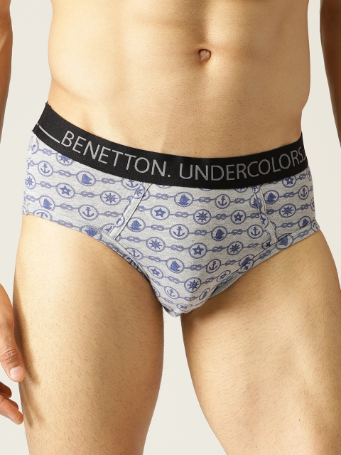 

Undercolors of Benetton Men Grey & Navy Blue Printed Briefs 19P3P80VP38DI903