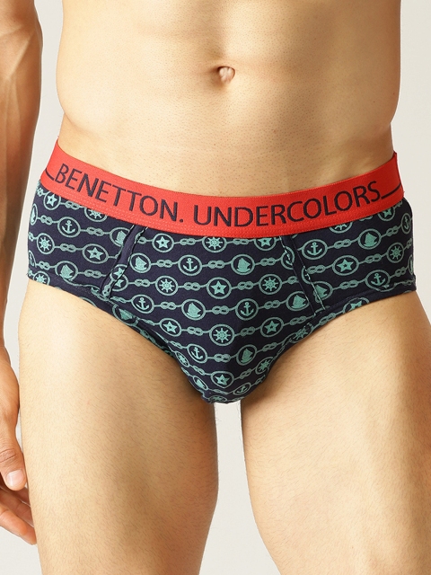 

Undercolors of Benetton Men Navy Blue & Green Printed Briefs 19P3P80VP38DI901