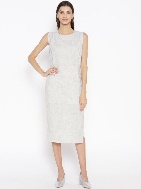 

Cayman Women Off-White Solid Midi Sheath Dress