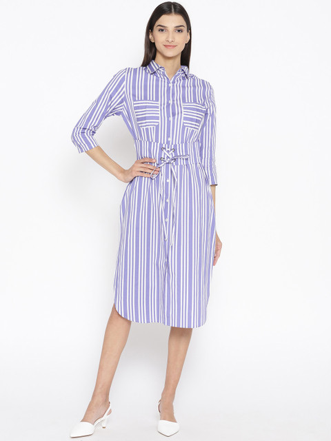 

Cayman Women Blue & White Striped Shirt Dress