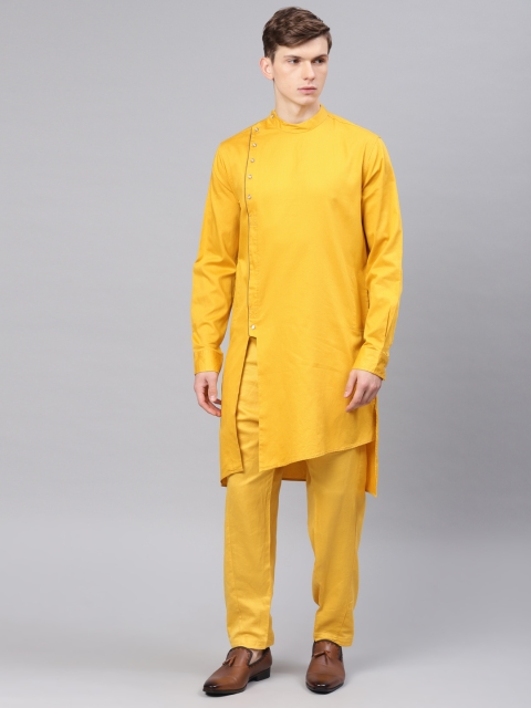 

Freehand Men Mustard Yellow Solid Straight Fusion Kurta