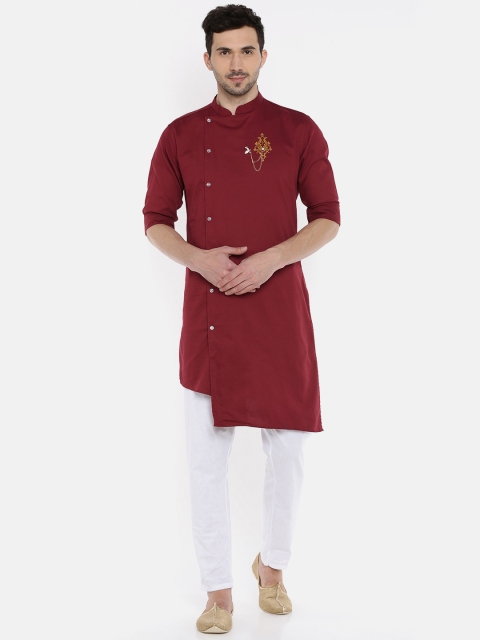 

Freehand Men Maroon Solid Straight Kurta