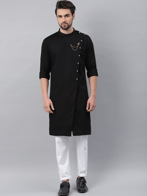 

Freehand Men Black Solid Straight Kurta