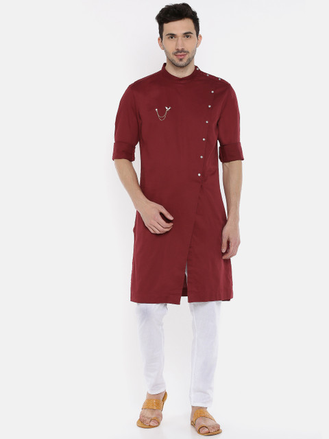 

Freehand Men Maroon Solid Straight Kurta