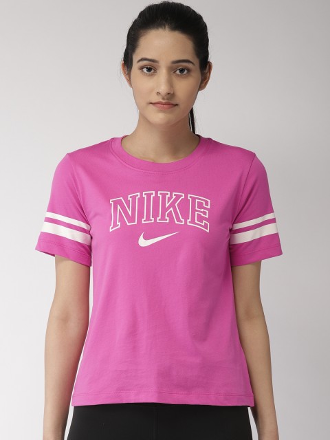 

Nike Women AS W NSW TOP SS VRSTY Pink Printed Standard Fit Sports T-shirt