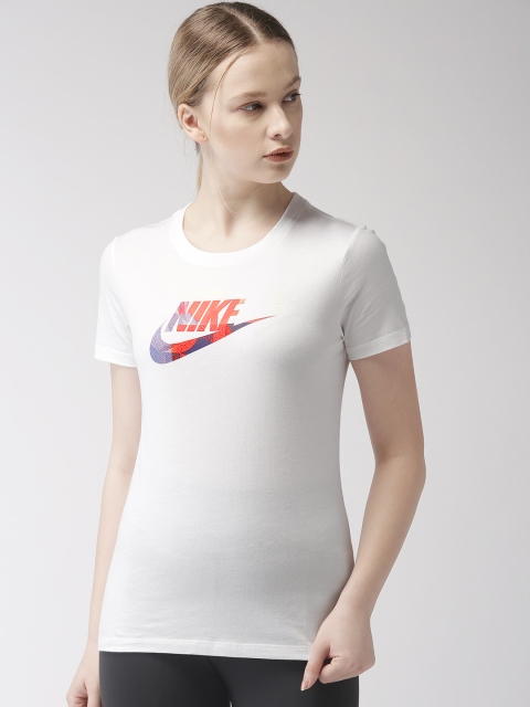 

Nike Women White Printed Round Neck Summer 1 Standard Fit T-shirt