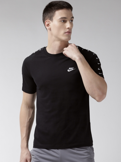

Nike Men Black Solid Standard Fit Round Neck Nsw Hbr Swoosh 2 T-shirt