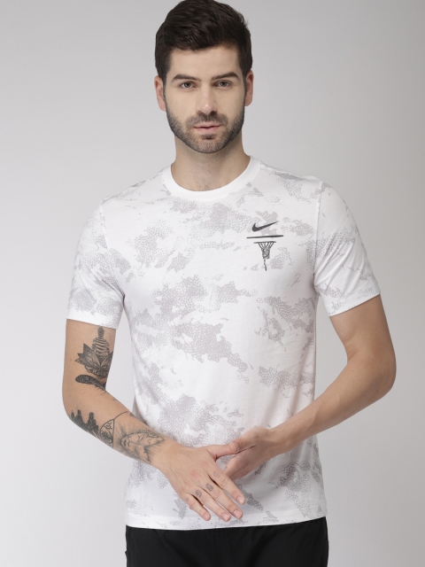 

Nike Men White Printed Standard Fit Pebble Round Neck Basketball T-shirt