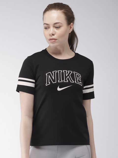 Nike Women Black Printed As W Nsw Ss Vrsty Round Neck T-shirt