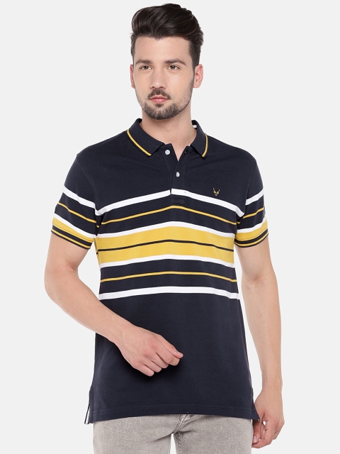 

Globus Men Navy Blue Striped Polo Collar T-shirt