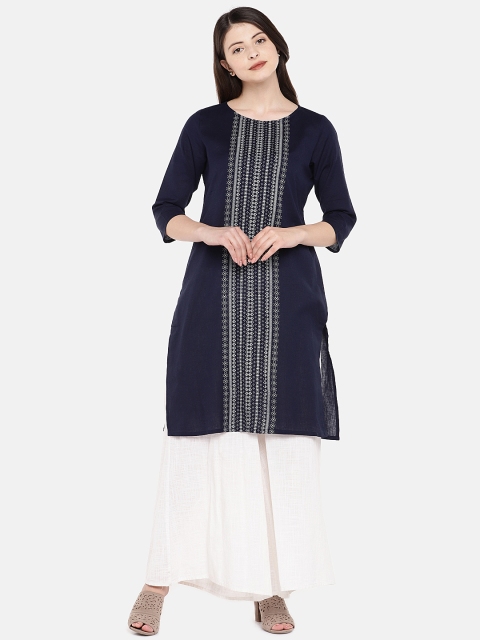 

Globus Women Blue Printed Straight Kurta