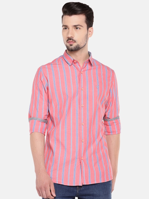

Globus Men Red & Blue Slim Fit Striped Casual Shirt
