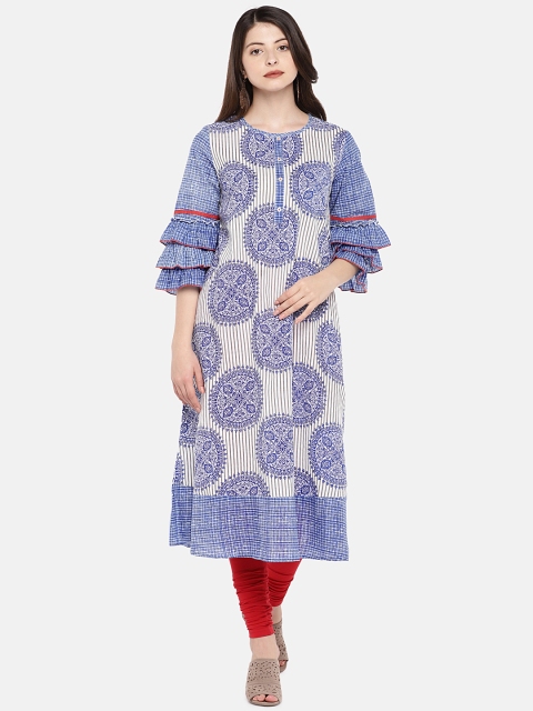 

Globus Women Blue & White Printed Anarkali Kurta