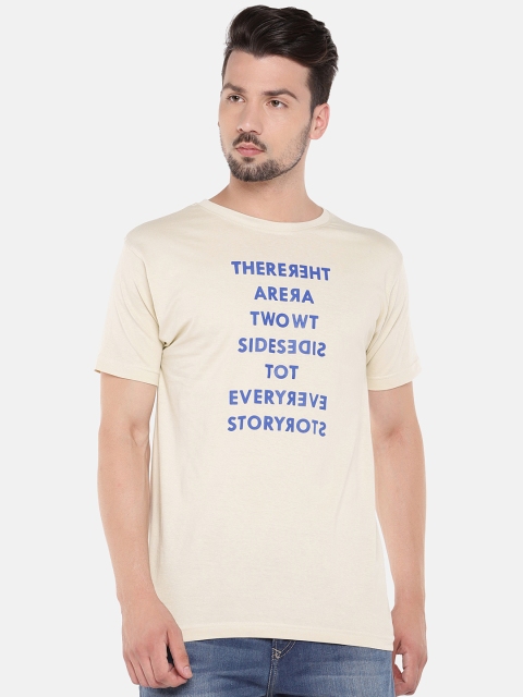 

Globus Men Cream-Coloured Printed Round Neck T-shirt