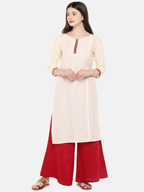 

Globus Women Off-White Woven Design Straight Kurta