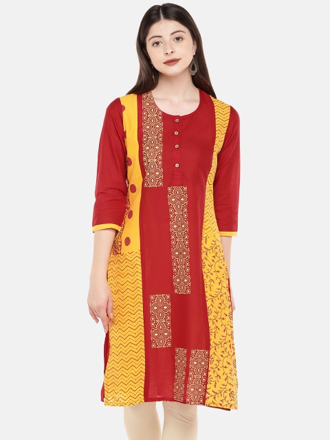 

Globus Women Red & Yellow Printed Straight Kurta