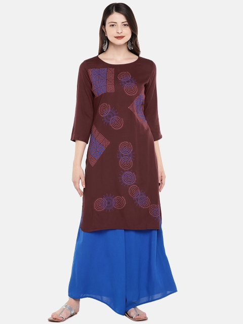 

Globus Women Maroon Printed Straight Kurta