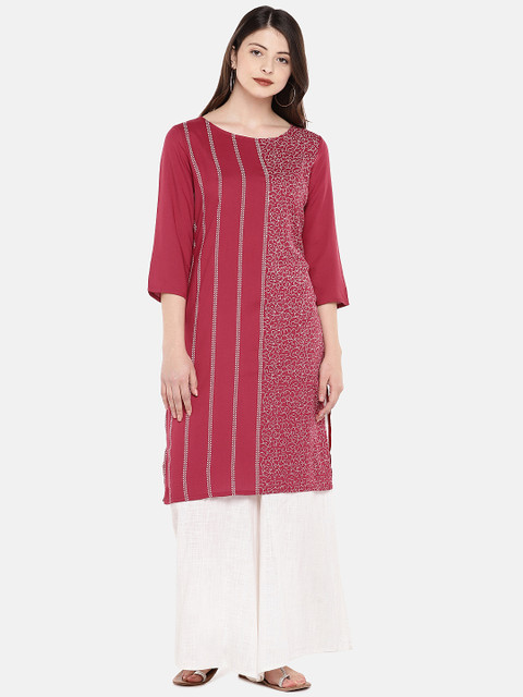 

Globus Women Maroon Printed A-Line Kurta