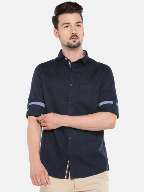 

Globus Men Navy Blue Regular Fit Solid Casual Shirt