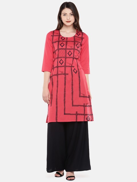 

Globus Women Pink Printed Straight Kurta