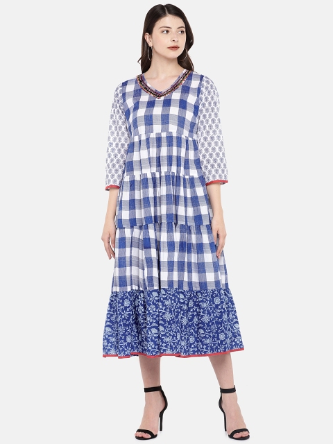 

Globus Women Blue Checked A-Line Dress