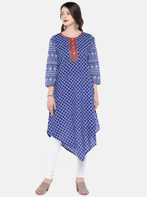 

Globus Women Blue Printed A-Line Kurta