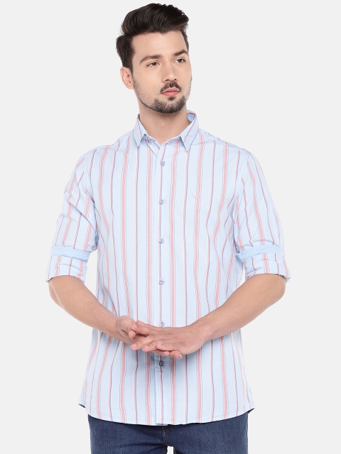 

Globus Men Blue & Orange Slim Fit Striped Casual Shirt