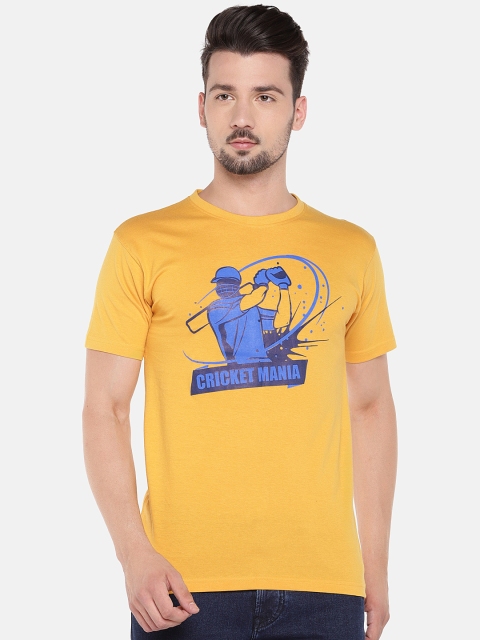 

Globus Men Mustard Solid Round Neck Cricket T-shirt